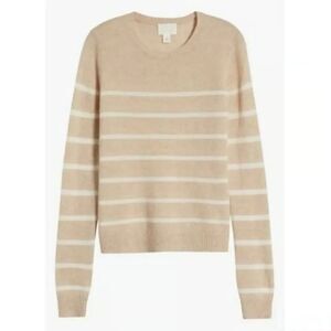 NEW Caslon 100% Cashmere Crew Neck Stripe Knit Sweater Nordstrom Size Small